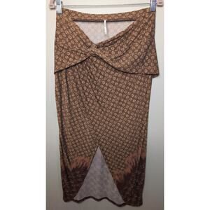Free People Boho Twist Front Midi Skirt Floral Asymmetrical Festival Stretch lg